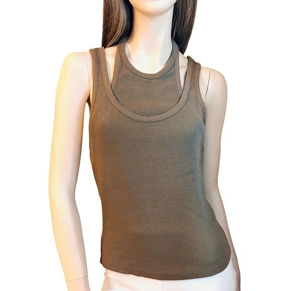 TOPSHOP Cotton Top Shirt Double Layer Design Ribbed Tank over Faux Halter NWOT - Picture 5 of 12